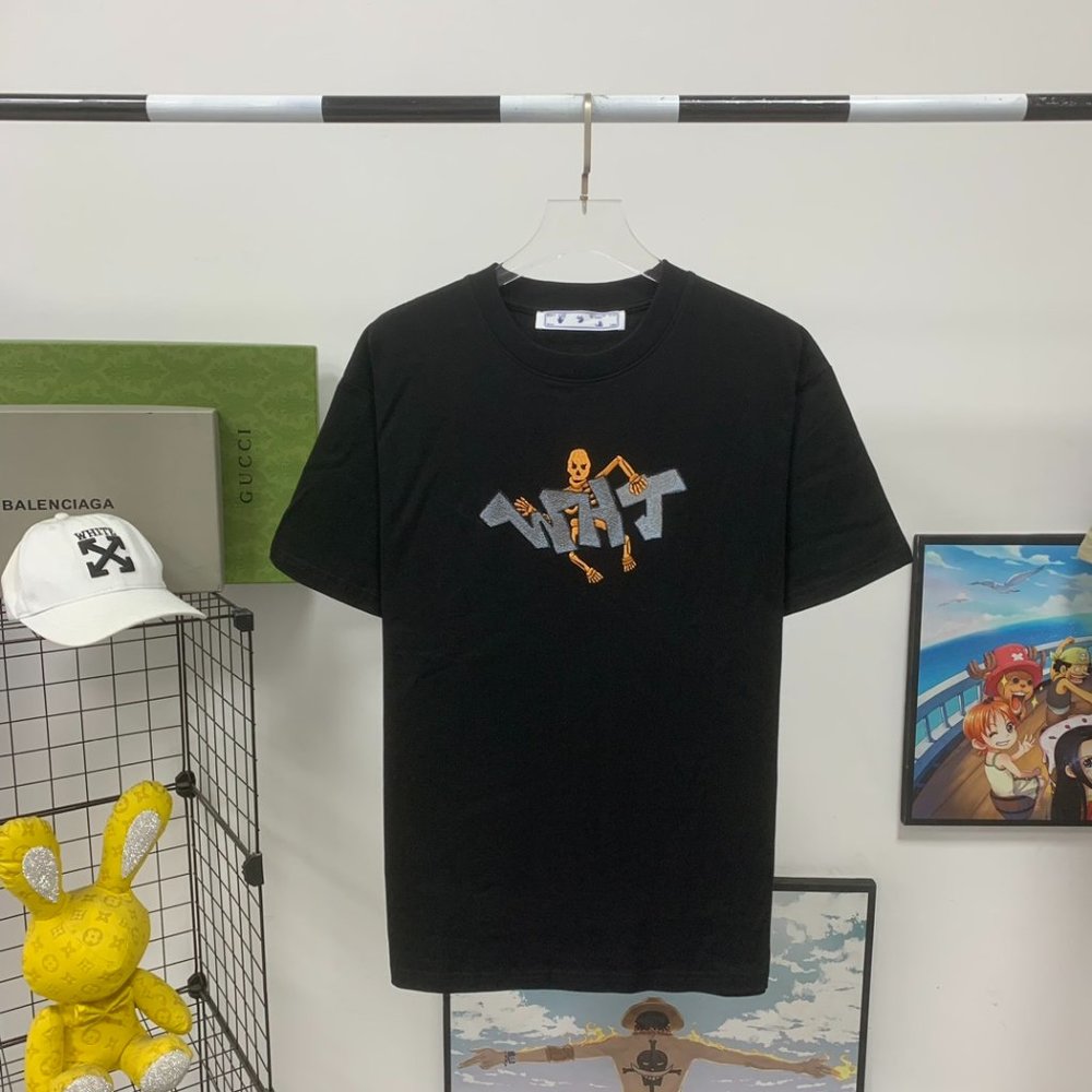 OW West Coast Black Cotton Loose Short Sleeve T-Shirt